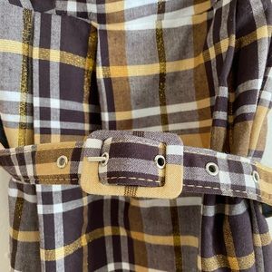 Yellow plaid belted jumper!